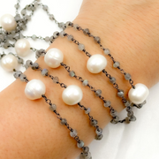 Labradorite & Pearl Oxidized 925 Sterling Silver Wire Chain